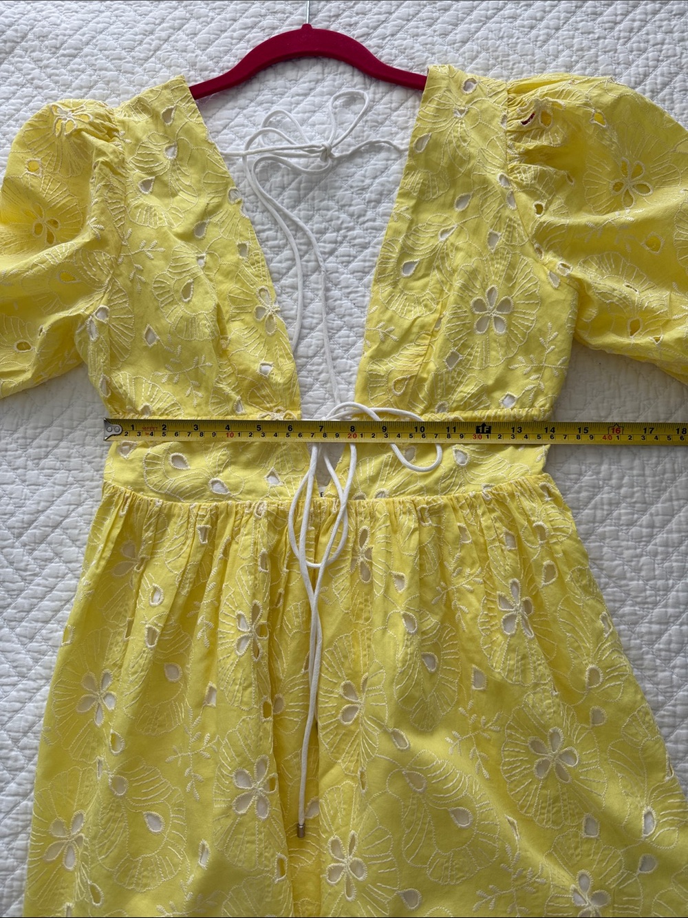 AVEC LES FILLES Yellow Eyelet Embroidered Open Back Puff Sleeve Size 2 Babydoll - Picture 10 of 16